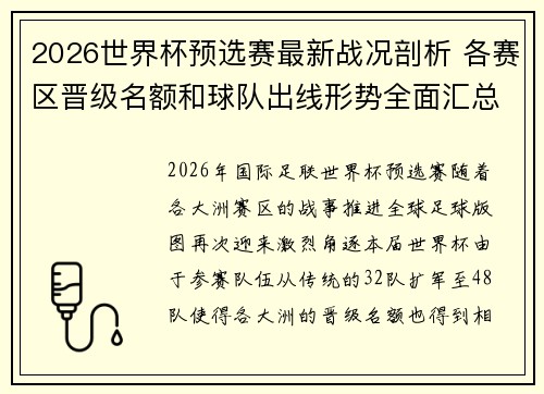 2026世界杯预选赛最新战况剖析 各赛区晋级名额和球队出线形势全面汇总